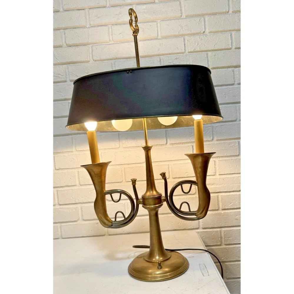 Classic Chapman French Horn Style Buillotte Lamp with Oblong Metal Shade 29